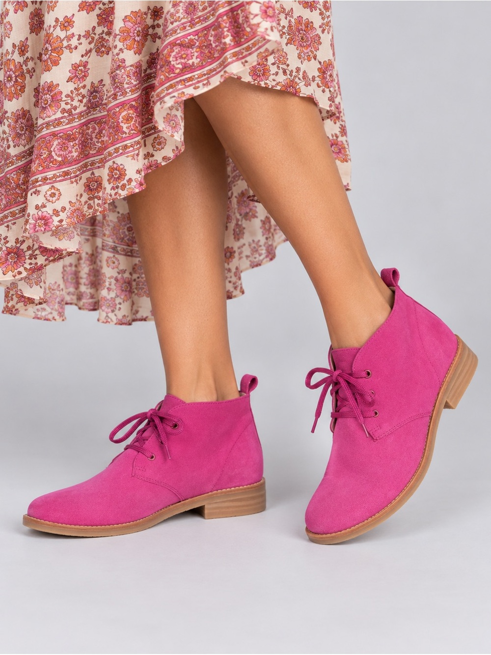 Ladies Boden Pink Suede Lace-Up Ankle Boots